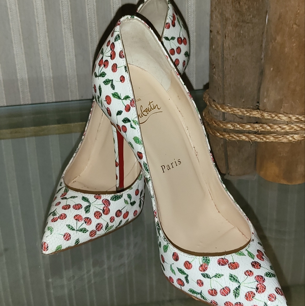 Christian Louboutin Pigalle Follies Crinkled Cherry Print Patent Leather Pumps